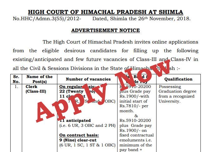 HP High Court Recruitment 2018