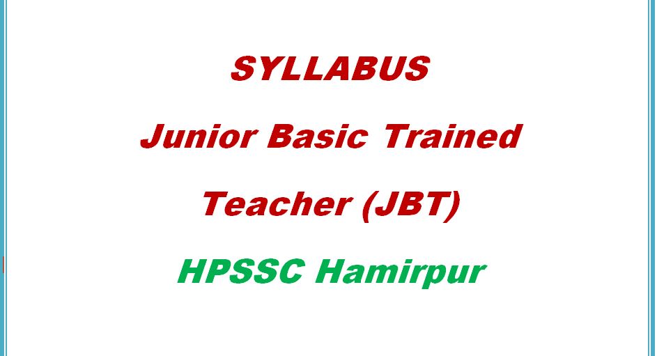 Syllabus JBT Teacher HPSSC Hamirpur