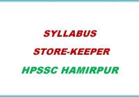 Syllabus Store Keeper HPSSC Hamirpur